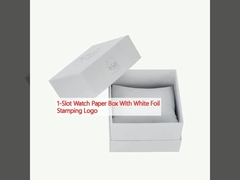 সাদা ফয়েল স্ট্যাম্পিং লোগো সহ 1 স্লট ঘড়ি কাগজ বাক্স