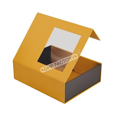Buon prezzo Scatola regalo a battuto magnetico con stampa gialla Scatola magnetica personalizzata con finestra trasparente in linea