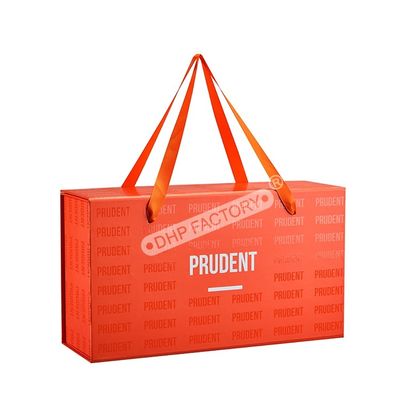 Good price Luxury Glossy UV Logo Rigid Collapsible Box With Ribbon Handle online