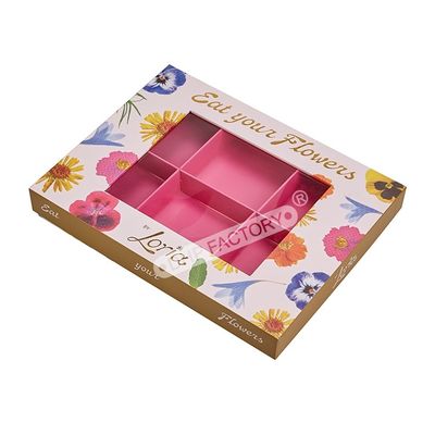 Buon prezzo Scatole di cioccolato stampate di alta qualità con vassoio rimovibile e vetrina trasparente in PVC in linea