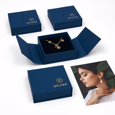 Buon prezzo Scatola portagioie blu navy con chiusura magnetica a doppia anta, confezione regalo di lusso per anelli di nozze in linea