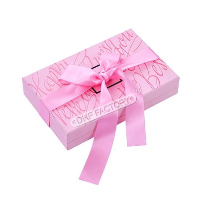 Buon prezzo Perfume personalizzato rosa scatola a nastro a due pezzi con vassoio EVA nero scatola di imballaggio in linea