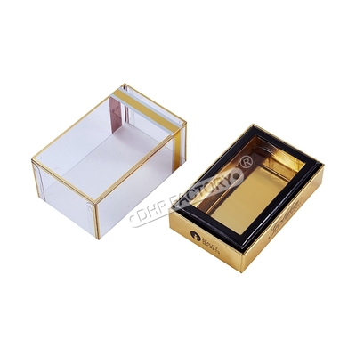 Bon prix Boîte de papier en carton or de luxe avec couvercle acrylique pour emballage cosmétique en ligne